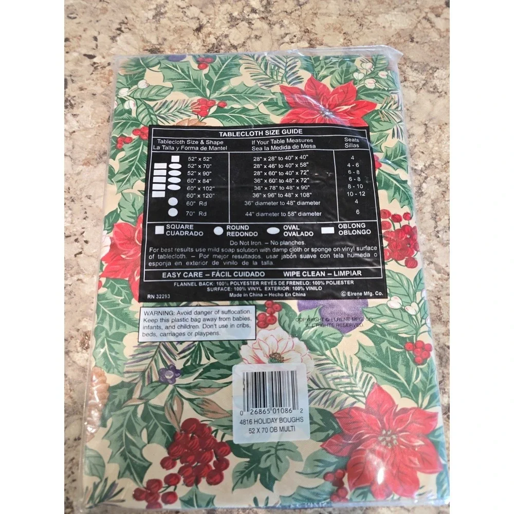 NEW VTG Home Trends CHRISTMAS‎ Flannel Back Vinyl Tablecloth Oblong 52